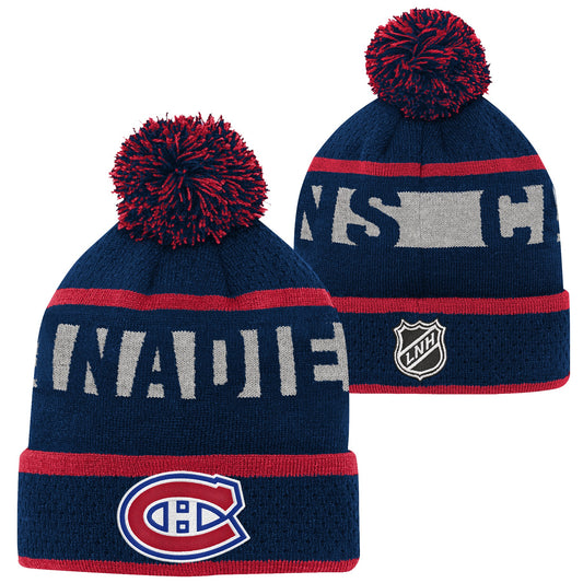 Youth Montreal Canadiens Navy Breakaway Cuffed Knit Hat with Pom - Pro League Sports Collectibles Inc.