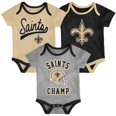 Infant New Orleans Saints Gold/Black/Heathered Gray Champ 3-Piece Bodysuit Set - Pro League Sports Collectibles Inc.