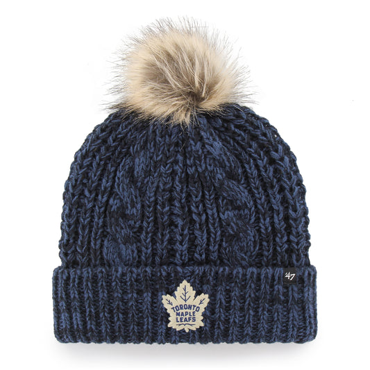 Women's Toronto Maple Leafs '47 Brand Blue Meeko Cuffed Knit Beanie with Pom - Pro League Sports Collectibles Inc.