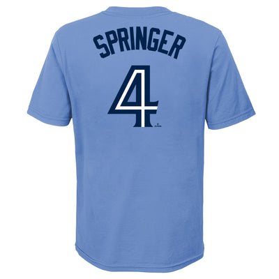 Child Toronto Blue Jays George Springer #4 Nike Powder Blue Horizon Name & Number T-Shirt - Pro League Sports Collectibles Inc.