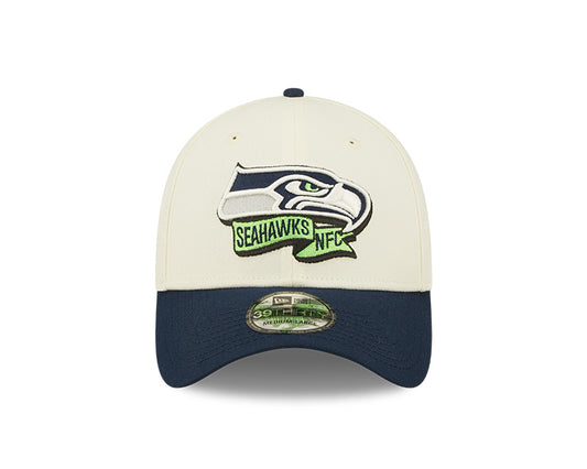 Seattle Seahawks 2022 Sideline New Era Cream/Navy - 39THIRTY 2-Tone Flex Hat - Pro League Sports Collectibles Inc.