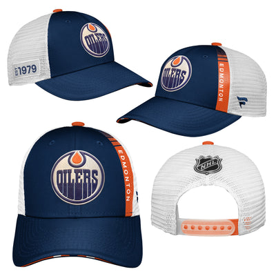 Youth Edmonton Oilers Fanatics Branded 2022 NHL Draft Authentic Pro On Stage Trucker Adjustable Hat