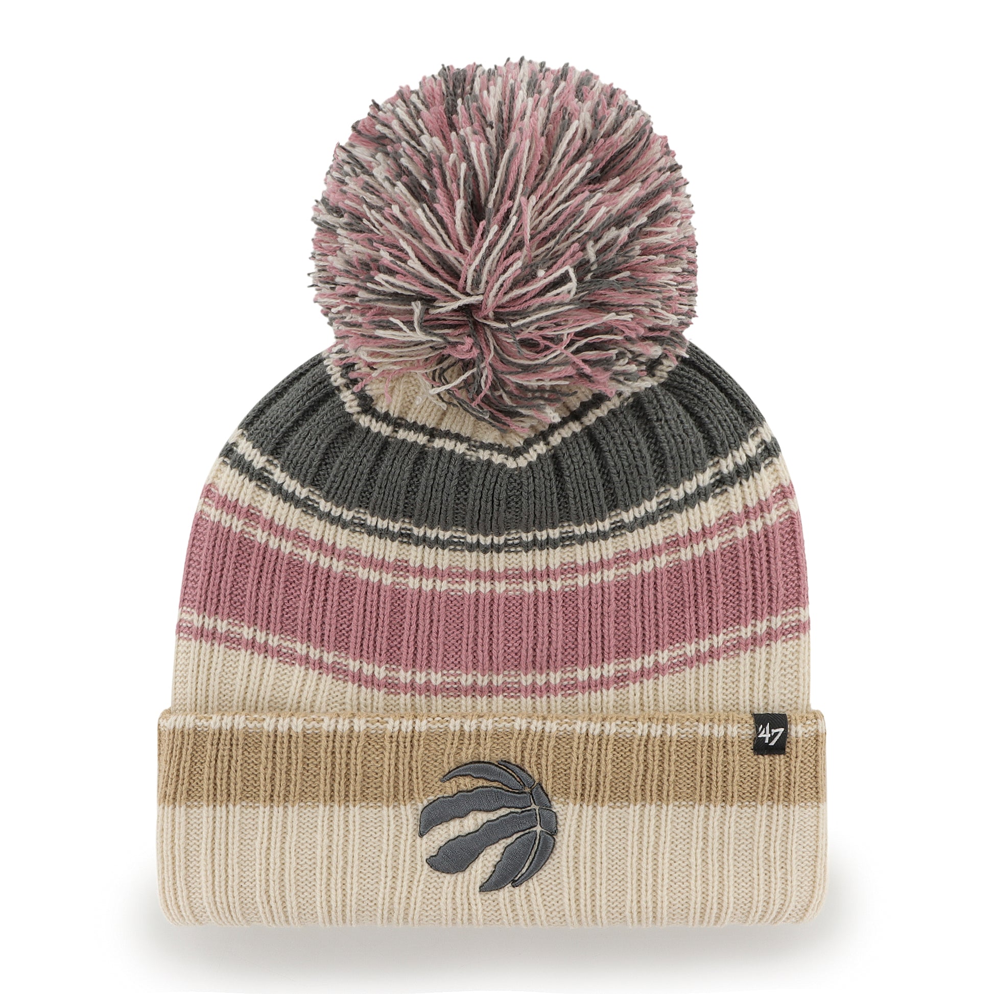 Women's Toronto Raptors '47 Brand Cream Daphne Cuffed Knit Beanie with Pom - Pro League Sports Collectibles Inc.