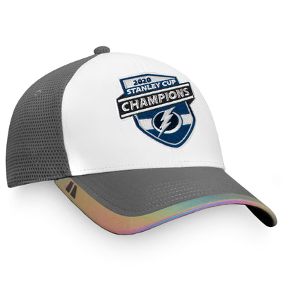 Tampa Bay Lightning Fanatics Branded White/Gray 2020 Stanley Cup Champions - Locker Room Adjustable Hat - Pro League Sports Collectibles Inc.