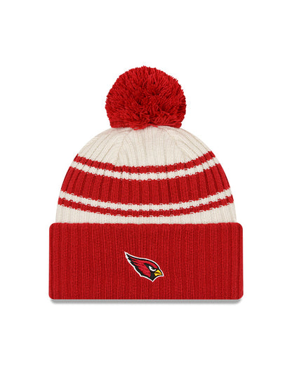 Arizona Cardinals New Era 2022 Sideline - Sport Cuffed Pom Knit Hat - Cream/Red - Pro League Sports Collectibles Inc.