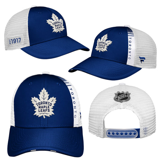 Youth Toronto Maple Leafs Fanatics Branded 2022 NHL Draft Authentic Pro On Stage Trucker Adjustable Hat - Pro League Sports Collectibles Inc.