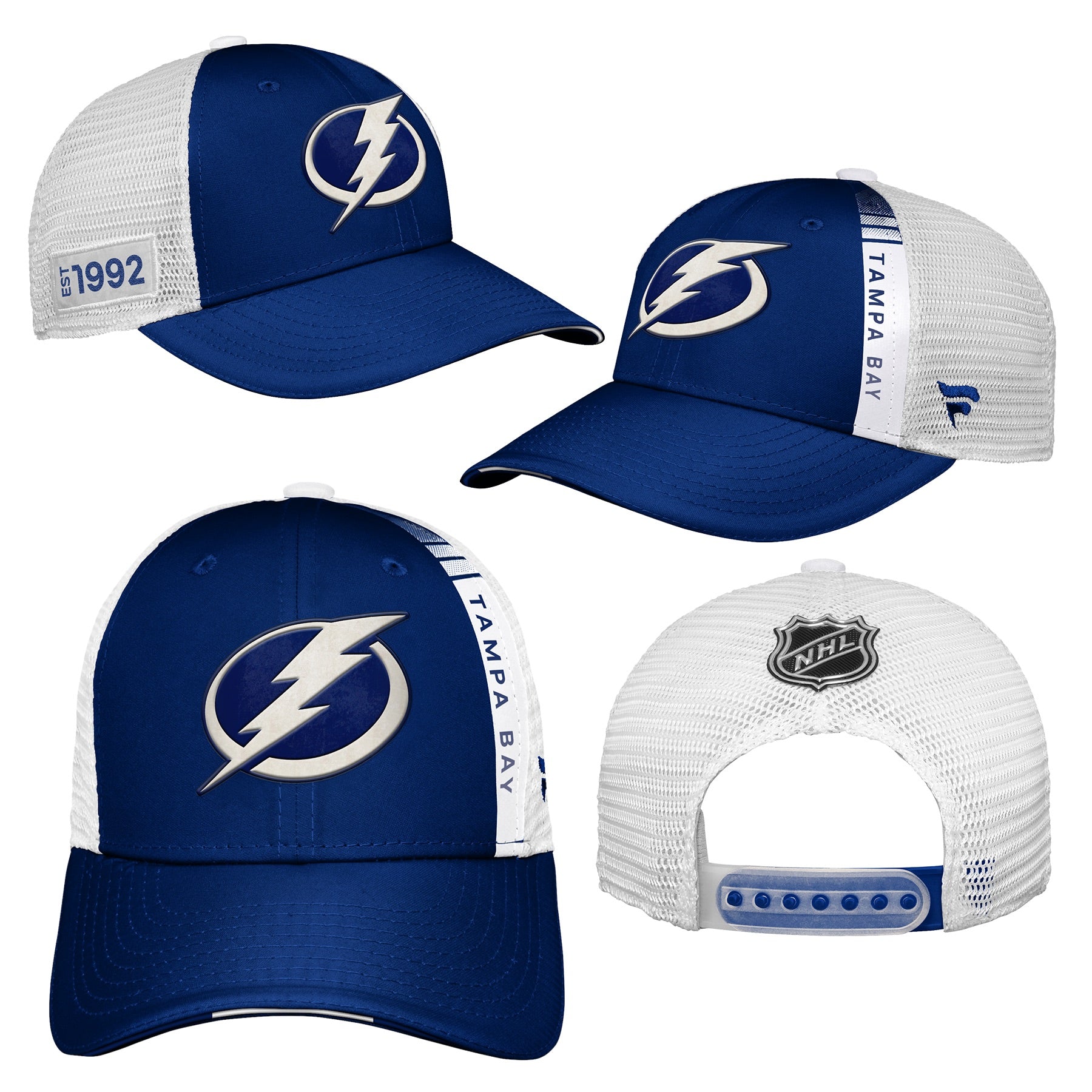 Youth Tampa Bay Lightning Fanatics Branded 2022 NHL Draft Authentic Pro On Stage Trucker Adjustable Hat - Pro League Sports Collectibles Inc.