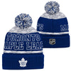 Youth Toronto Maple Leafs Puck Pattern Cuffed Knit Hat with Pom - Pro League Sports Collectibles Inc.
