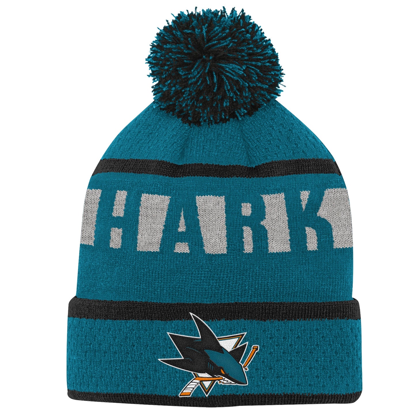 Youth San Jose Sharks Teal Breakaway Cuffed Knit Hat with Pom - Pro League Sports Collectibles Inc.