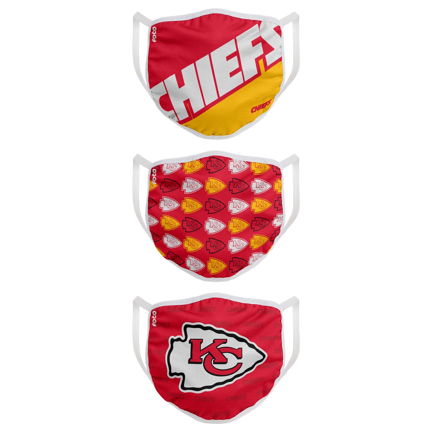 Kansas City Chiefs Game Time FOCO NFL Face Mask Covers Adult 3 Pack - Pro League Sports Collectibles Inc.