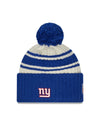 New York Giants New Era 2022 Sideline - Sport Cuffed Pom Knit Hat - Cream/Royal - Pro League Sports Collectibles Inc.