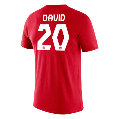 Jonathan David #20 Canada Soccer National Team Nike Name & Number Dri-Fit T-Shirt - Red - Pro League Sports Collectibles Inc.