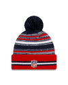 Houston Texans New Era 2021 NFL Sideline - Sport Official Pom Cuffed Knit Hat - Red/Navy - Pro League Sports Collectibles Inc.