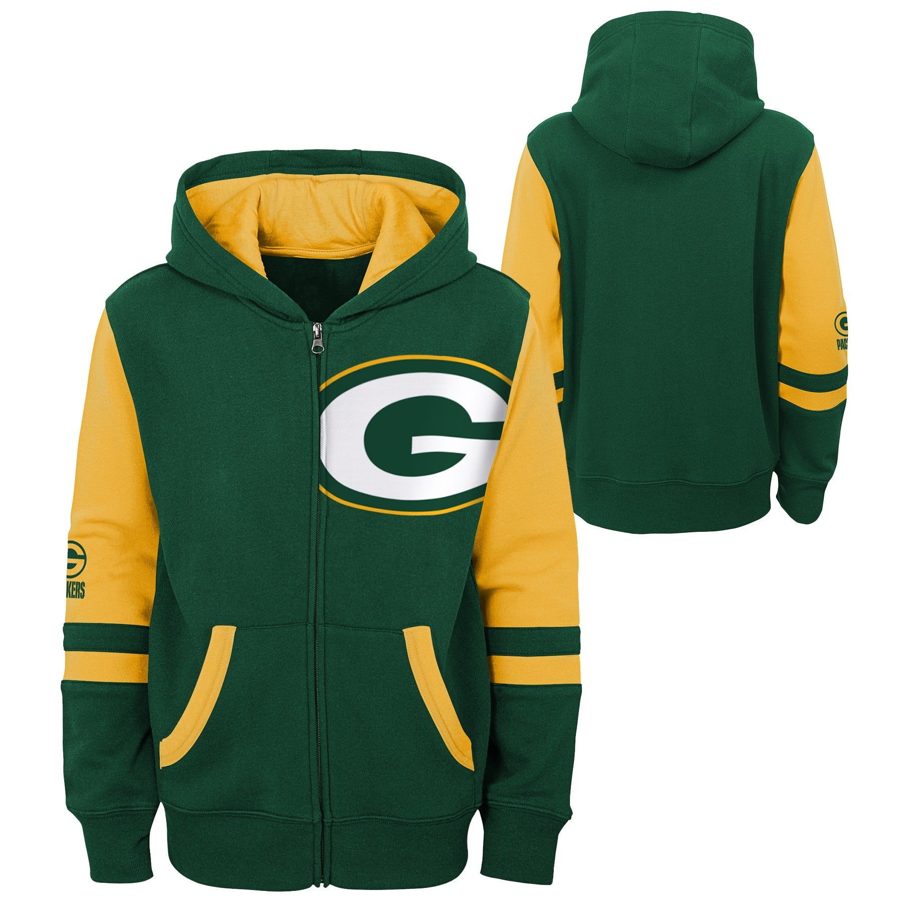 Youth Green Bay Packers Full Zip Fleece Hoodie - Pro League Sports Collectibles Inc.