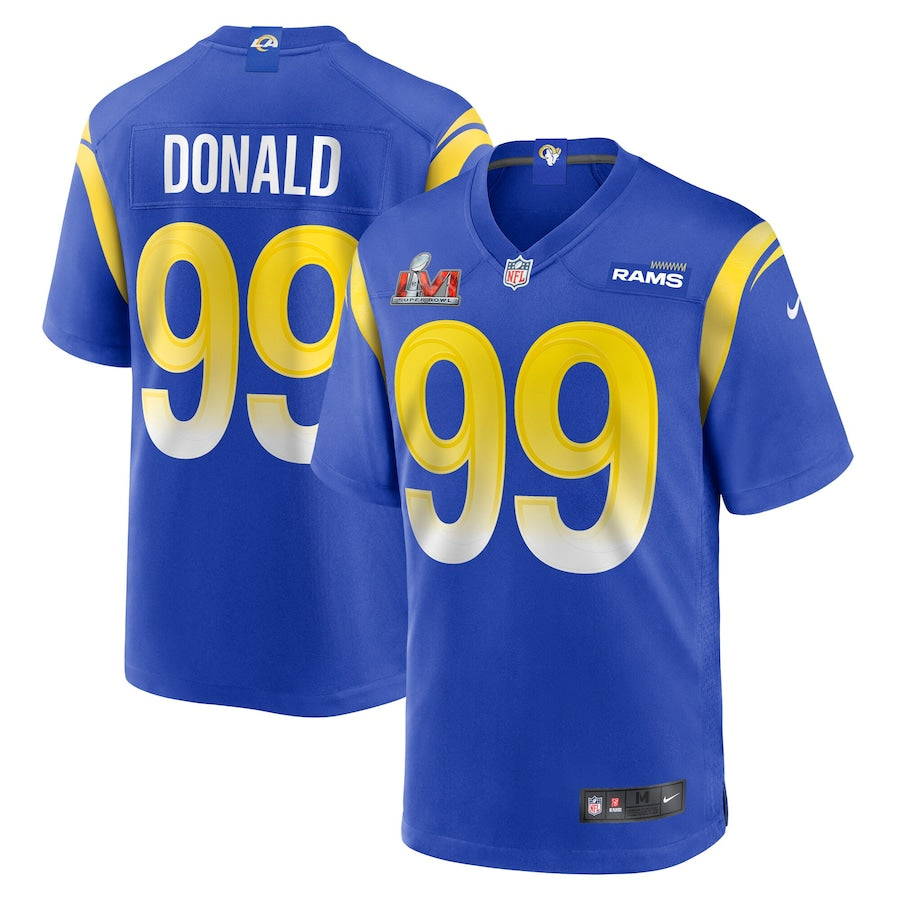 Aaron Donald #99 Los Angeles Rams Super Bowl LVI Patch Royal Nike Game Finished Jersey - Pro League Sports Collectibles Inc.