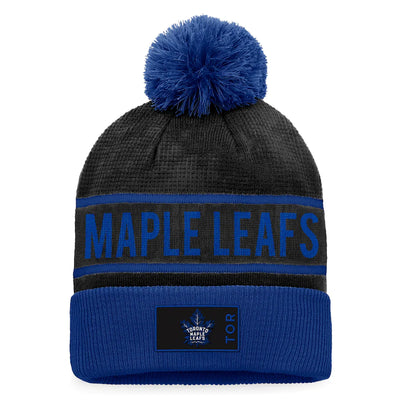 Toronto Maple Leafs Fanatics Branded Blue/Black 2022 NHL Draft - Authentic Pro Cuffed Knit Toque with Pom - Pro League Sports Collectibles Inc.