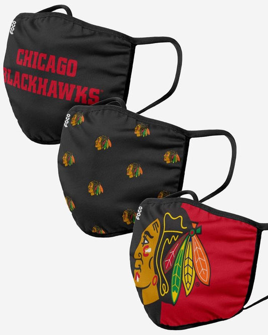 Chicago Blackhawks FOCO NHL Face Mask Covers Adult 3 Pack - Pro League Sports Collectibles Inc.