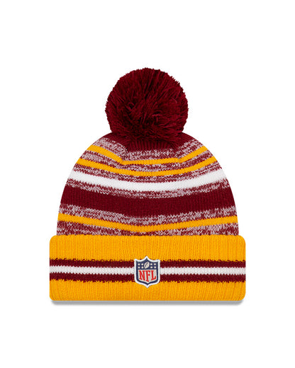 Washington W Football Team New Era 2021 NFL Sideline - Sport Official Pom Cuffed Knit Hat - Gold/Burgundy - Pro League Sports Collectibles Inc.