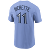 Youth Toronto Blue Jays Bo Bichette #11 Nike Powder Blue Horizon Name and Number T-Shirt - Pro League Sports Collectibles Inc.