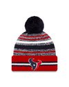 Houston Texans New Era 2021 NFL Sideline - Sport Official Pom Cuffed Knit Hat - Red/Navy - Pro League Sports Collectibles Inc.