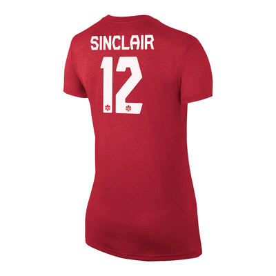 Women's Christine Sinclair #12 Canada National Team Nike Name & Number Dri-Fit T-Shirt - Red - Pro League Sports Collectibles Inc.