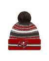 Tampa Bay Buccaneers New Era 2021 NFL Sideline - Sport Official Pom Cuffed Knit Hat - Red/Pewter - Pro League Sports Collectibles Inc.