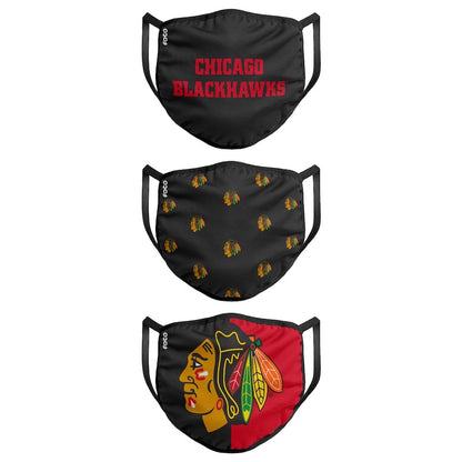 Chicago Blackhawks FOCO NHL Face Mask Covers Adult 3 Pack - Pro League Sports Collectibles Inc.