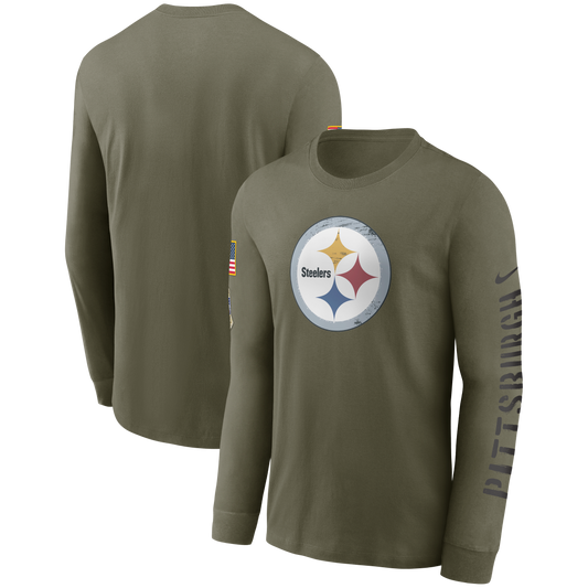 Pittsburgh Steelers Nike 2022 Salute To Service - Team Logo Long Sleeve T-Shirt - Olive - Pro League Sports Collectibles Inc.