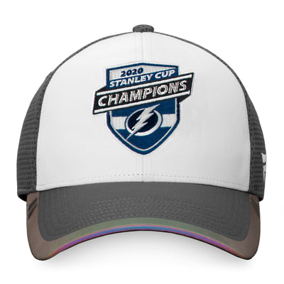 Tampa Bay Lightning Fanatics Branded White/Gray 2020 Stanley Cup Champions - Locker Room Adjustable Hat - Pro League Sports Collectibles Inc.