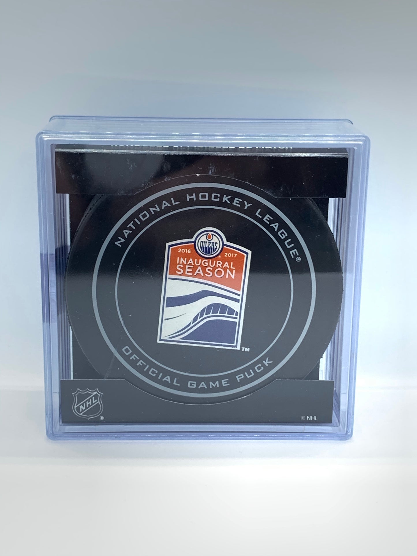 NHL 2016-17 Edmonton Oilers Inaugural Season Official Game Puck - Pro League Sports Collectibles Inc.