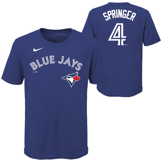 Child Toronto Blue Jays George Springer #4 Nike Royal Blue Name & Number T-Shirt - Pro League Sports Collectibles Inc.