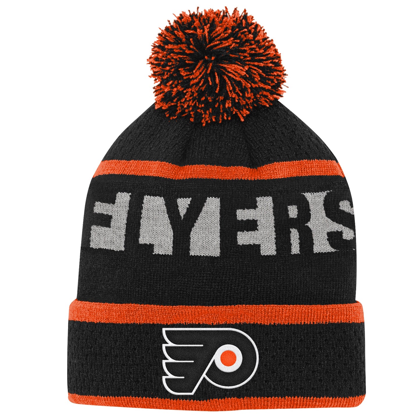 Youth Philadelphia Flyers Black Breakaway Cuffed Knit Hat with Pom - Pro League Sports Collectibles Inc.