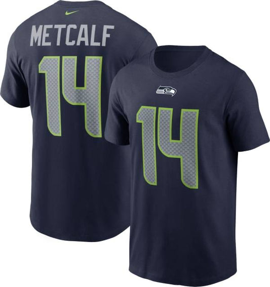 Seattle Seahawks D.K. Metcalf #14 Legend Navy Name and Number Nike T-Shirt - Pro League Sports Collectibles Inc.