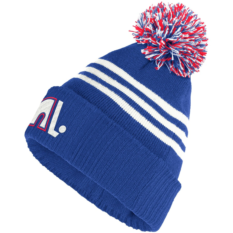 Quebec Nordiques Vintage Adidas 3 Stripe Locker Room Cuffed Knit Pom Toque - Pro League Sports Collectibles Inc.