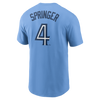 Toronto Blue Jays George Springer #4 Nike Powder Blue Horizon Name and Number T-Shirt - Pro League Sports Collectibles Inc.