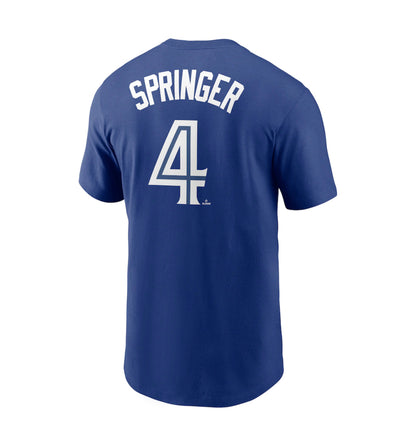 Women's Toronto Blue Jays George Springer #4 Nike Royal Name and Number T-Shirt - Pro League Sports Collectibles Inc.