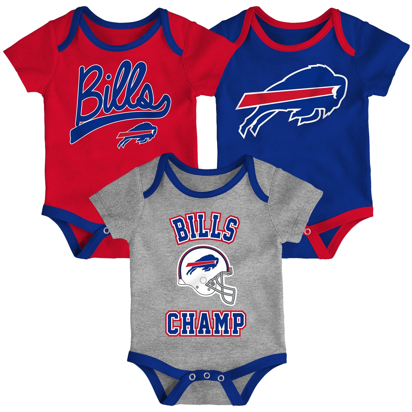 Infant Buffalo Bills Red/Royal/Heathered Gray Champ 3-Piece Bodysuit Set - Pro League Sports Collectibles Inc.