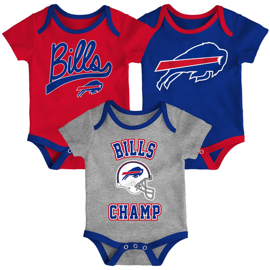 Infant Buffalo Bills Red/Royal/Heathered Gray Champ 3-Piece Bodysuit Set - Pro League Sports Collectibles Inc.