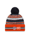 Chicago Bears B Logo New Era 2021 NFL Sideline - Sport Official Pom Cuffed Knit Hat - Orange/Navy - Pro League Sports Collectibles Inc.