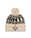 Women's New Orleans Saints New Era 2021 NFL Sideline Pom Cuffed Knit Hat - Natural - Pro League Sports Collectibles Inc.