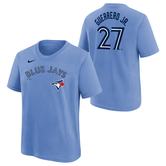 Child Toronto Blue Jays Guerrero Jr. #27 Nike Powder Blue Horizon Name & Number T-Shirt - Pro League Sports Collectibles Inc.