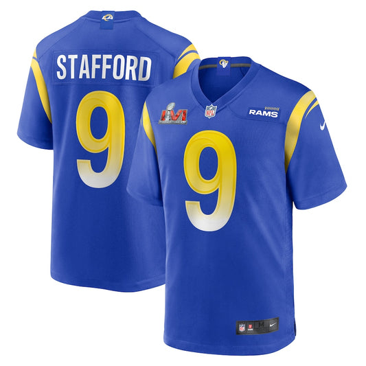 Matthew Stafford #9 Los Angeles Rams Super Bowl Patch Royal Nike Game Finished Jersey - Pro League Sports Collectibles Inc.