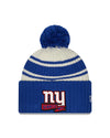 New York Giants New Era 2022 Sideline - Sport Cuffed Pom Knit Hat - Cream/Royal - Pro League Sports Collectibles Inc.
