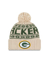 Women's Green Bay Packers New Era 2021 NFL Sideline Pom Cuffed Knit Hat - Natural - Pro League Sports Collectibles Inc.