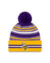 Minnesota Vikings New Era 2021 NFL Sideline - Sport Official Pom Cuffed Knit Hat - Gold/Purple - Pro League Sports Collectibles Inc.