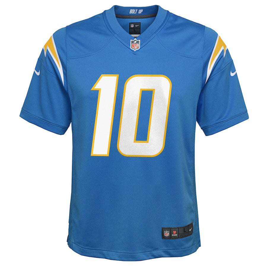 NFL Team Apparel Youth Los Angeles Chargers Justin Herbert #10 Drip Blue  T-Shirt