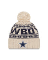 Women's Dallas Cowboys New Era 2021 NFL Sideline Pom Cuffed Knit Hat - Natural - Pro League Sports Collectibles Inc.