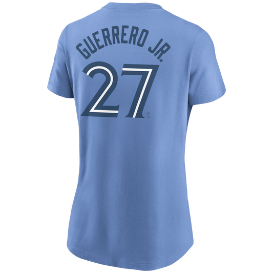 Women's Toronto Blue Jays Vladimir Guerrero Jr. #27 Nike Powder Blue Horizon Name and Number T-Shirt - Pro League Sports Collectibles Inc.