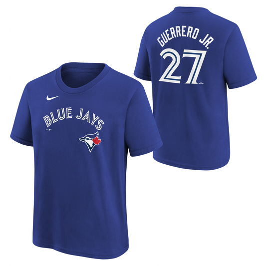 Child Toronto Blue Jays Guerrero Jr. #27 Nike Royal Blue Name & Number T-Shirt - Pro League Sports Collectibles Inc.