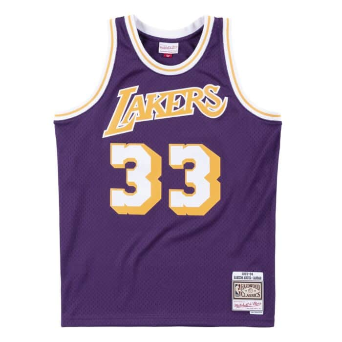 Kareem Abdul-Jabbar Los Angeles Lakers Mitchell & Ness 1983-84 Hardwood Classic Swingman Purple Jersey - Pro League Sports Collectibles Inc.